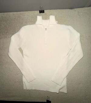 Finest Quality Half Zip Ribbed Sweater Size S White Knit Made in Korea